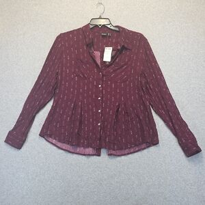 Cruel Denim Burgundy Printed Button Front Blouse NWT Size L